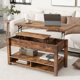 [VIDEO provided] ON-TREND Lift Top Coffee Table, Multi-Functional Coffee Table with Open Shelves, Modern Lift Tabletop Dining Table for Living Room, H (Color: as Pic)