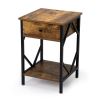 Set of 2 Nightstand Industrial End Table with Drawer;  Storage Shelf and Metal Frame for Living Room;  Bedroom;  XH